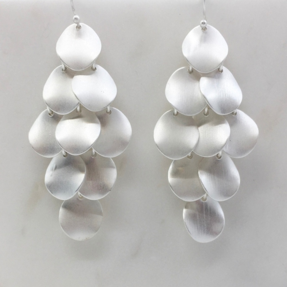 Matte Finish Silver tone Chandelier earrings - Picture 2 of 6